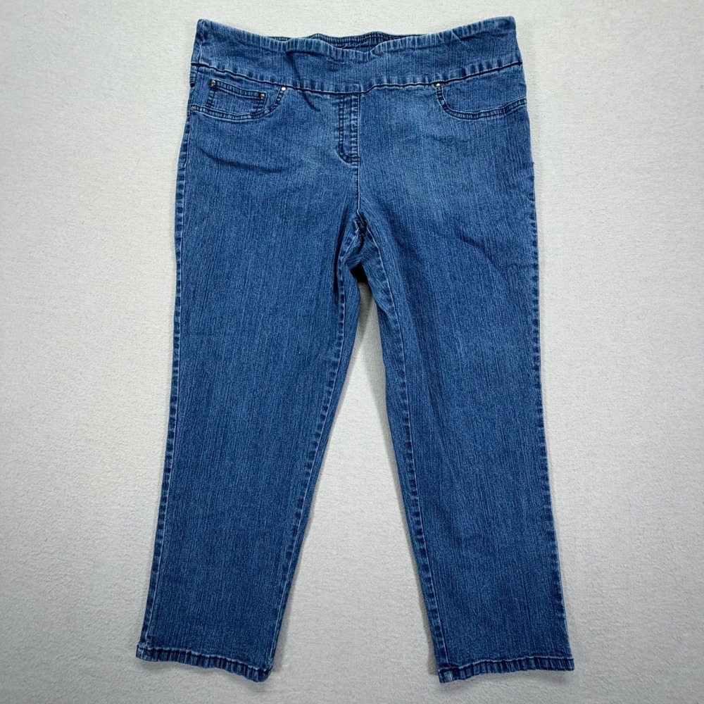 Ruby Rd Womens Jeans Straight Leg Blue Elastic Waist Pull On Stretch 14P
